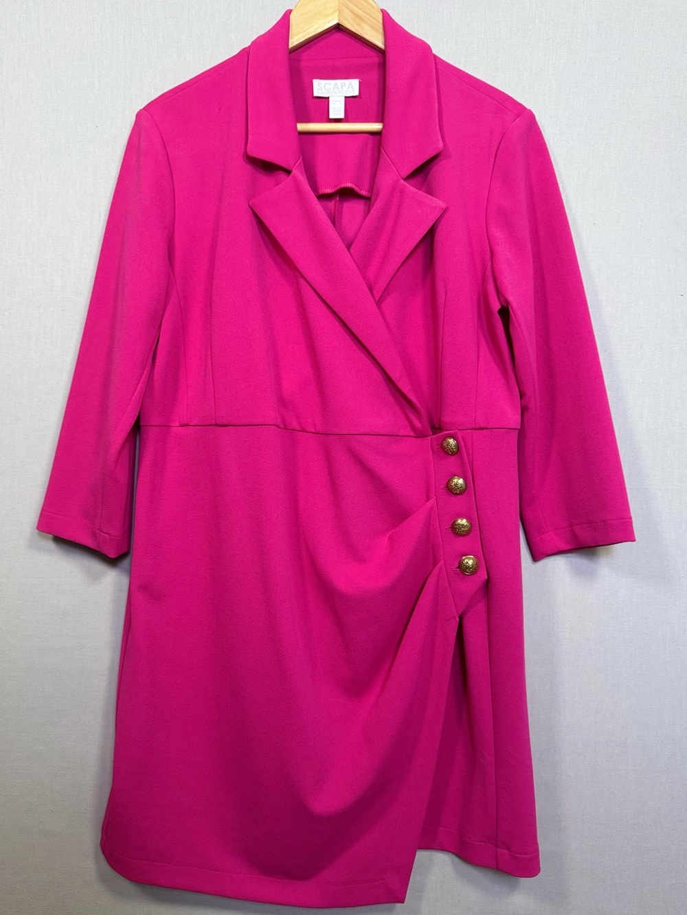 SCAPA Lauren Perre Hot Pink Blazer Wrap Dress Gold Buttons L NWT